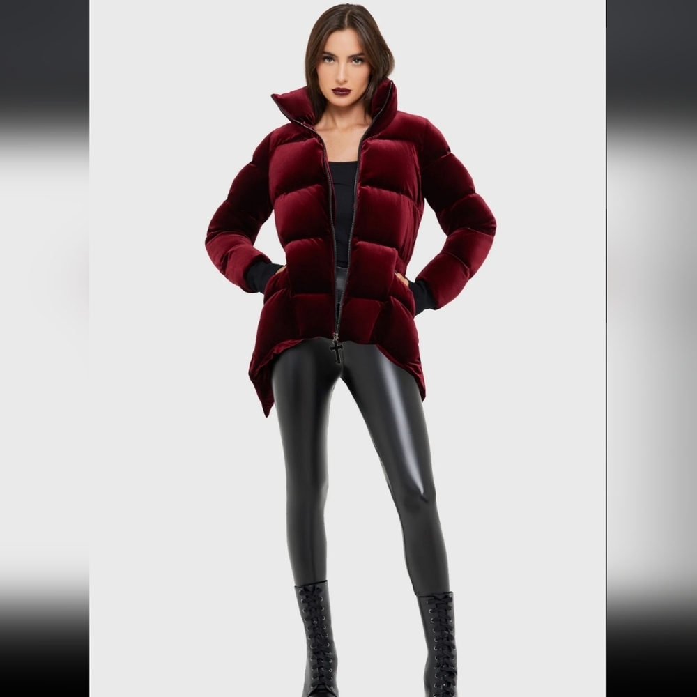 Killstar Dark Red Velvet Puffer Jacket